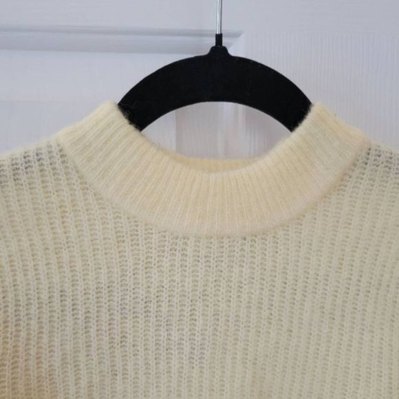 Ganni Alpaca Wool Sweater Mock Neck Balloon Puff Sleeve Yellow Cream XS - Picture 9 of 10